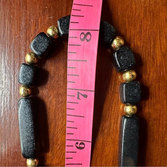 Vintage Trifari Black Gold Tone Beaded String Lucite Long Necklace VTG Retro - Picture 7 of 11